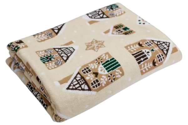 Фото - Плед полуторний Прованс Новорічний в'язаний Імбирні будиночки 130х170 см (037495)