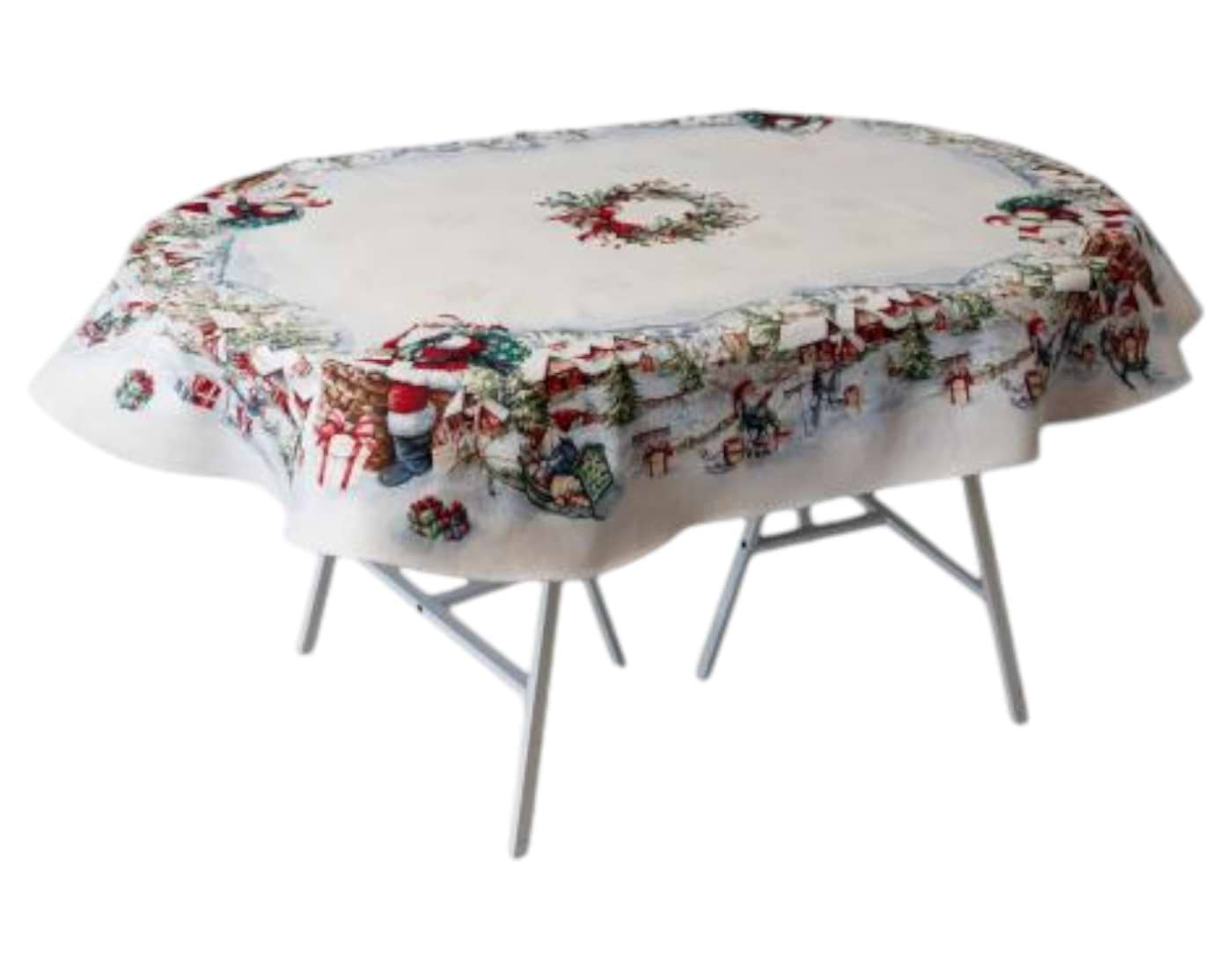 Скатерть овальная Прованс с велюром Снежная зима 135х180 см (037484)