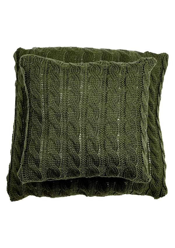 Фото - Подушка декоративная Прованс вязаная Косы Оливковая 45х45 см (029752)