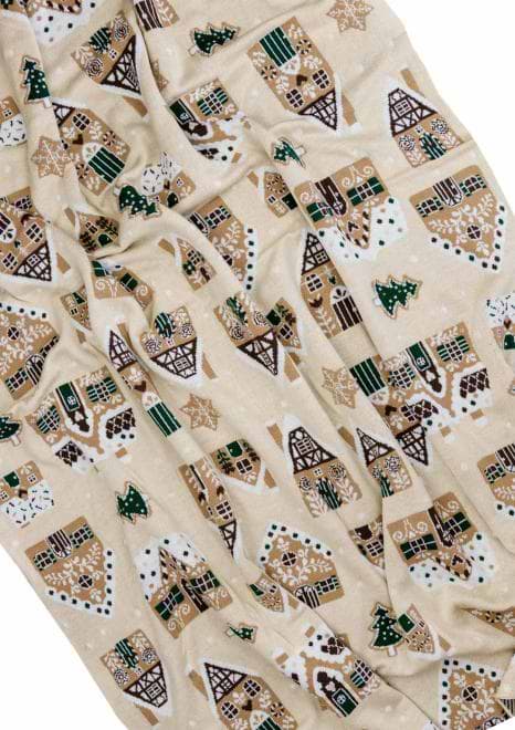 Фото - Плед полуторний Прованс Новорічний в'язаний Імбирні будиночки 130х170 см (037495)