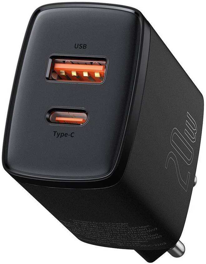 Фото - Сетевое зарядное устройство Baseus Compact Quick Charger U+C 20W EU Black (CCXJ-B01)