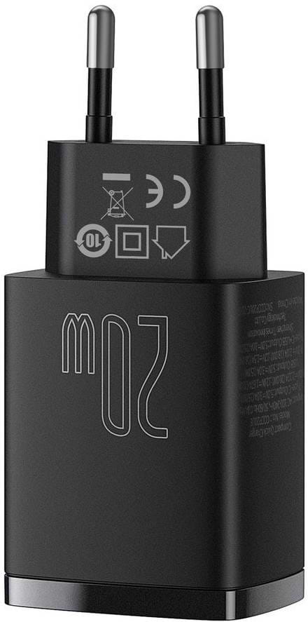 Фото - Сетевое зарядное устройство Baseus Compact Quick Charger U+C 20W EU Black (CCXJ-B01)