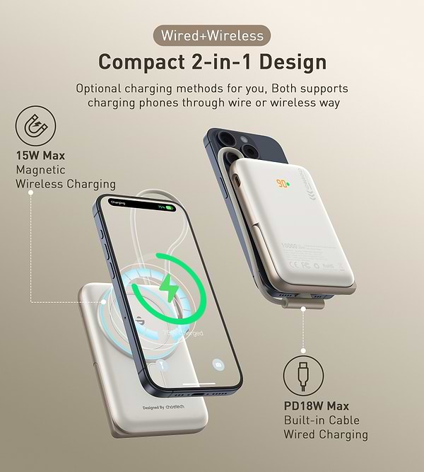 Фото - Батарея мобильная Choetech Magnetic Wireless 10000mAh 20W White (B735-CCWH)