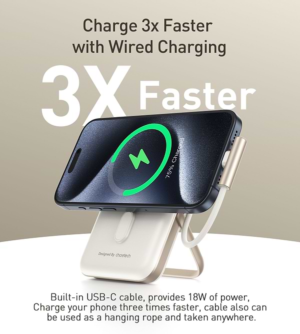 Фото - Батарея мобильная Choetech Magnetic Wireless 10000mAh 20W White (B735-CCWH)