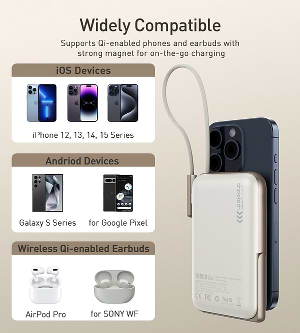 Фото - Батарея мобильная Choetech Magnetic Wireless 10000mAh 20W White (B735-CCWH)