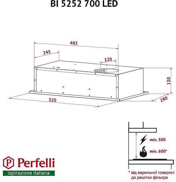 Фото - Витяжка вбудована Perfelli BI 5252 WH 700 LED