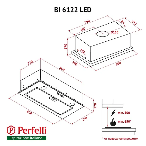 Фото - Вытяжка встраиваемая Perfelli BI 6122 BL LED