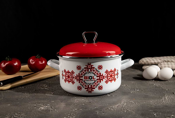 Фото - Кастрюля Biol CE20V2 3,1 л вышиванка красно-черная