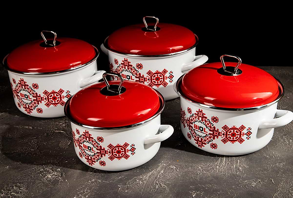 Фото - Кастрюля Biol CE20V2 3,1 л вышиванка красно-черная
