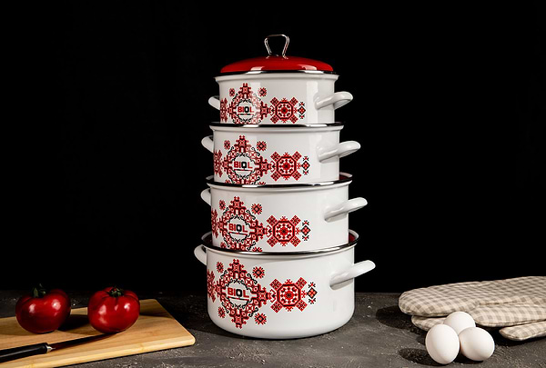 Фото - Кастрюля Biol CE20V2 3,1 л вышиванка красно-черная