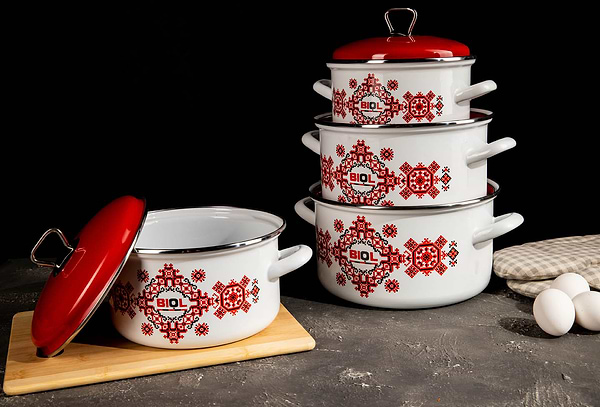 Фото - Кастрюля Biol CE20V2 3,1 л вышиванка красно-черная