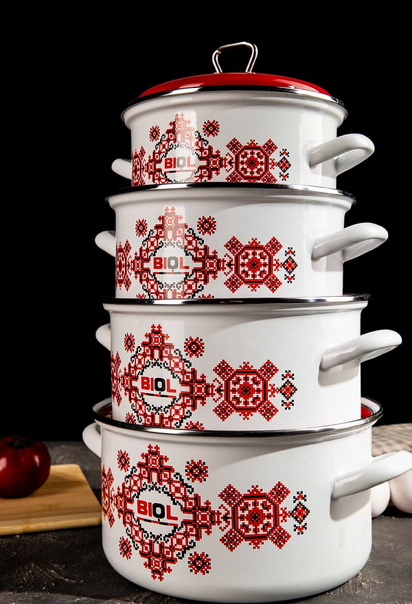 Фото - Кастрюля Biol CE20V2 3,1 л вышиванка красно-черная