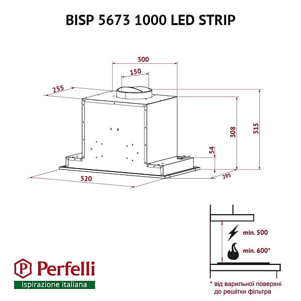 Фото - Витяжка вбудована Perfelli BISP 5673 WH 1000 LED Strip