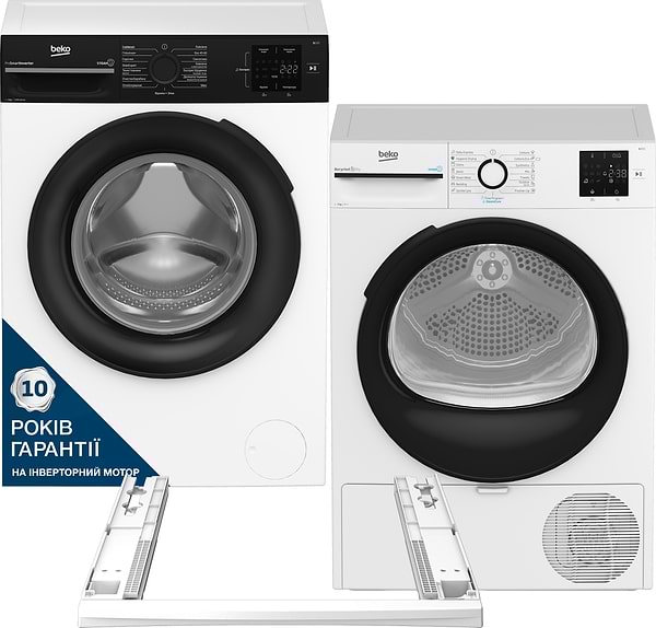 Фото - Комплект техніки Beko Пральна машина з фронтальним завантаженням + Сушильна машина + Комплект кріплень для встановлення в колону Beko BM1WFSU37233WPBB + BM3T37239WB + NPSKW