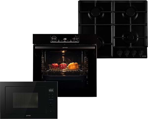 Фото - Комплект техніки Gorenje Духова шафа + Варильна поверхня + Мікрохвильова піч вбудована Gorenje BO6735E05B + GTW641EB + BM251M2BG