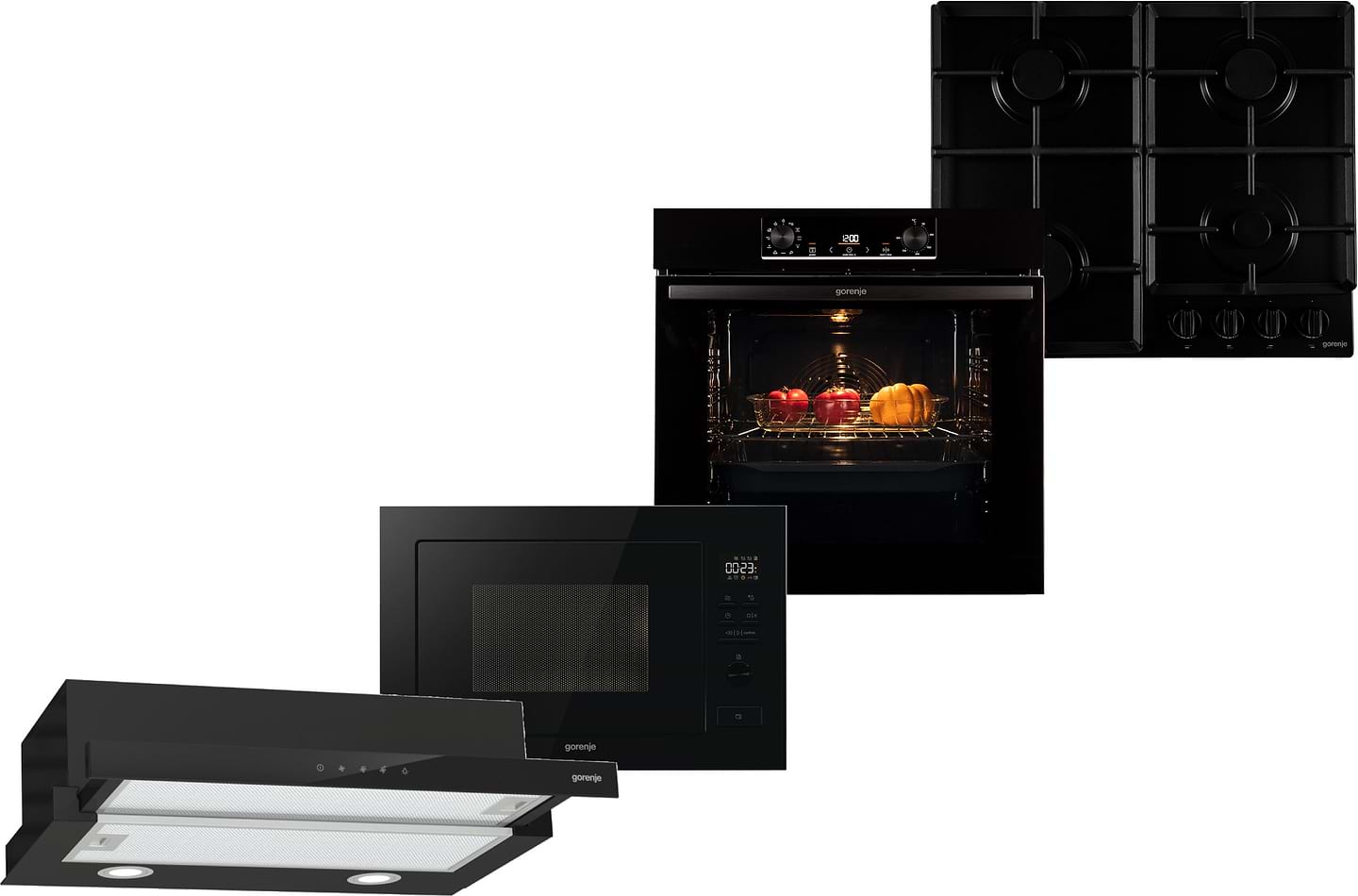 Купить Комплект техники Gorenje Духовой шкаф + Варочная панель + Микроволновая печь встраиваемая + Вытяжка встраиваемая Gorenje BO6735E05B + GTW641EB + BM251M2BG + TH64E3BG - Фото 1 Комплект техники Gorenje Духовой шкаф + Варочная панель + Микроволновая печь встраиваемая + Вытяжка встраиваемая Gorenje BO6735E05B + GTW641EB + BM251M2BG + TH64E3BG - Фото 1
