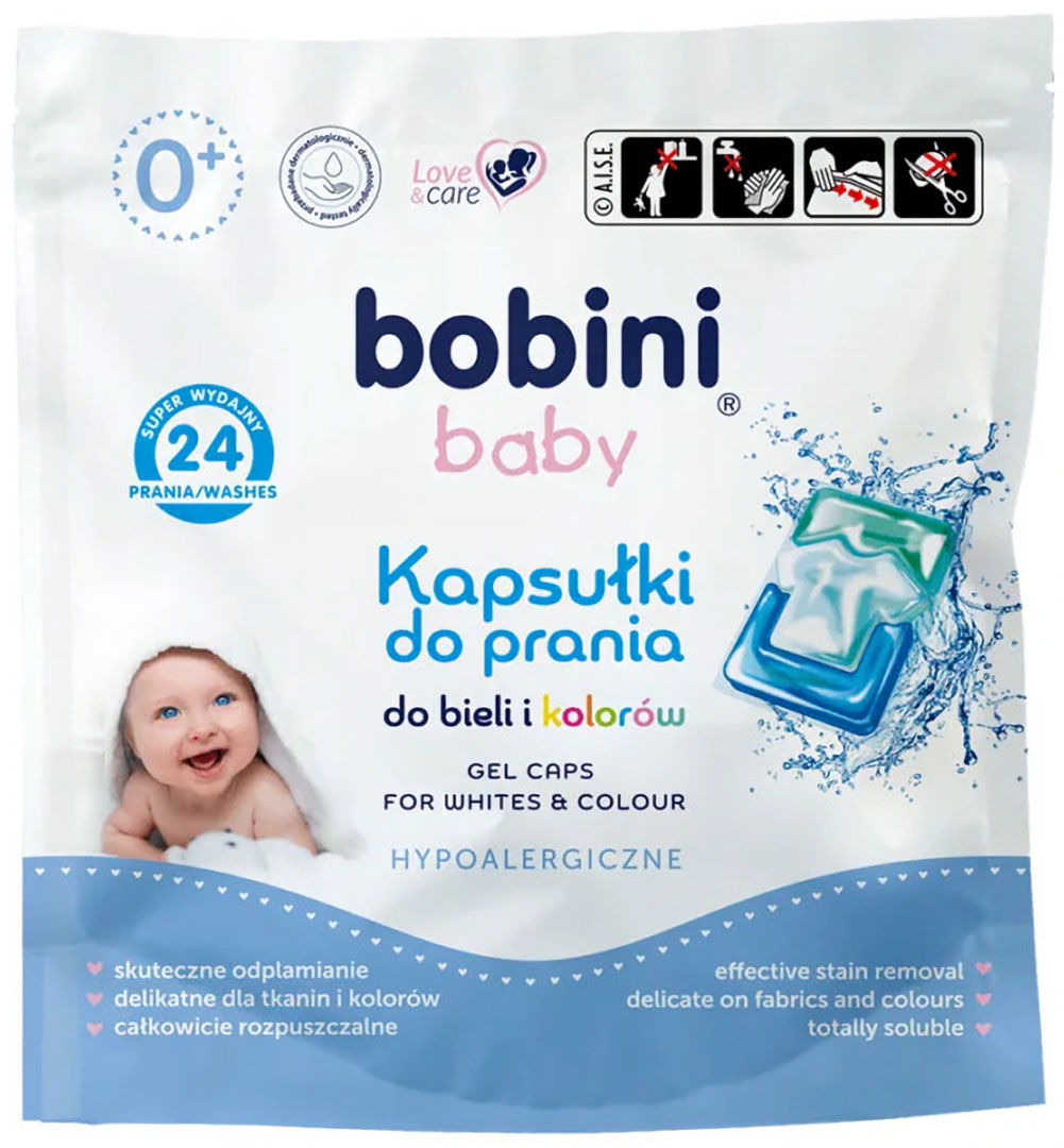 Капсули для прання Bobini білих і кольорових дитячих речей гіпоалергенні 24 шт. 0+ (32192)