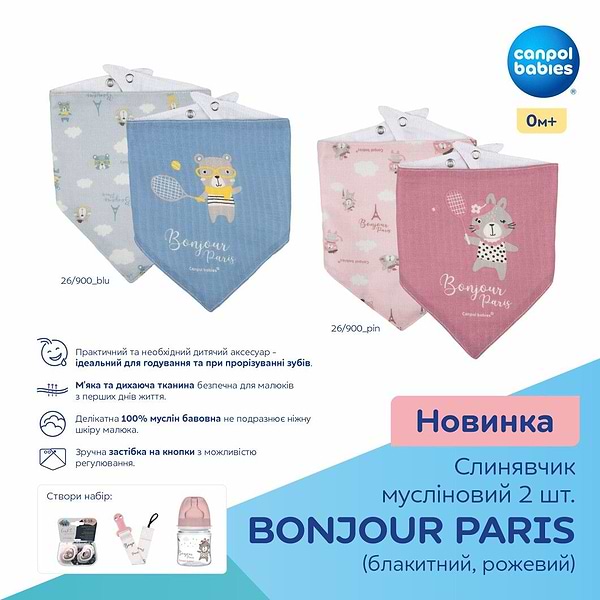Фото - Слюнявчик Canpol babies BONJOUR PARIS розовый 2 шт. (26/900_pin)
