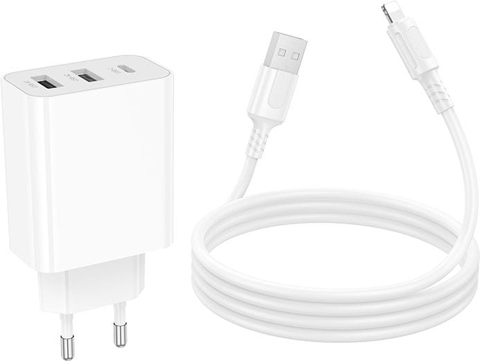 Сетевое зарядное устройство BOROFONE BA105A Stellar three-port charger set (iP) (EU) White (6941991125287)