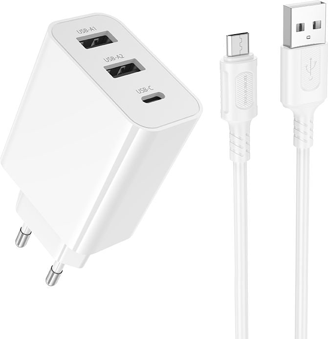 Сетевое зарядное устройство BOROFONE BA105A Stellar three-port charger set (Micro) (EU) White (6941991125294)