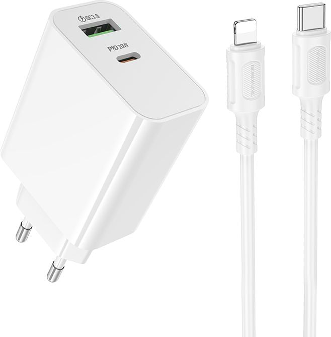 Сетевое зарядное устройство BOROFONE BA107A Stellar single port PD30W charger set (C to iP) (EU) White (6941991125355)