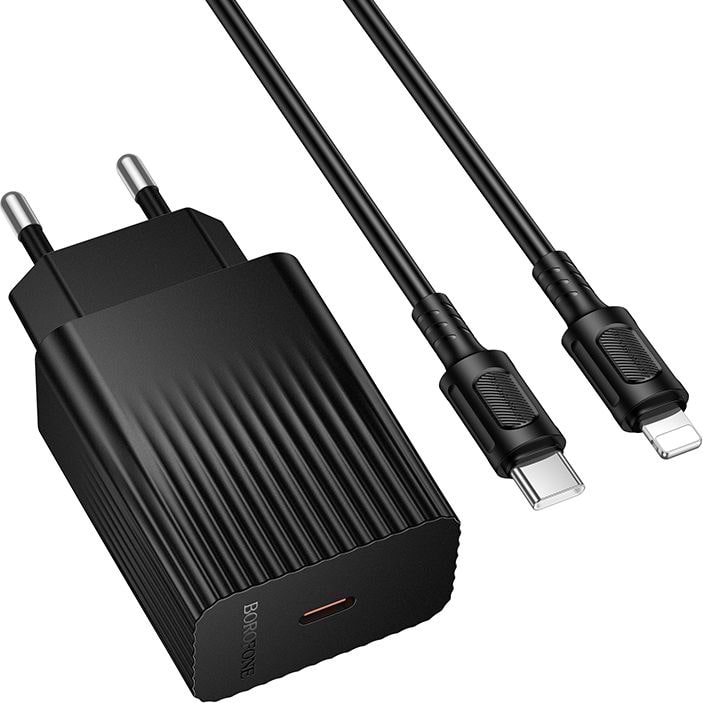 Сетевое зарядное устройство BOROFONE BAS75A Source single port PD30W charger set (C to iP) (EU) Black (6941991122835)