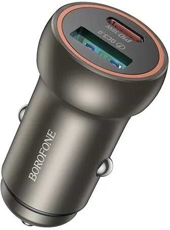 Автомобільний зарядний пристрій BOROFONE BZ32A Fresh PD30W+QC3.0 car charger metal gray (6941991118579)
