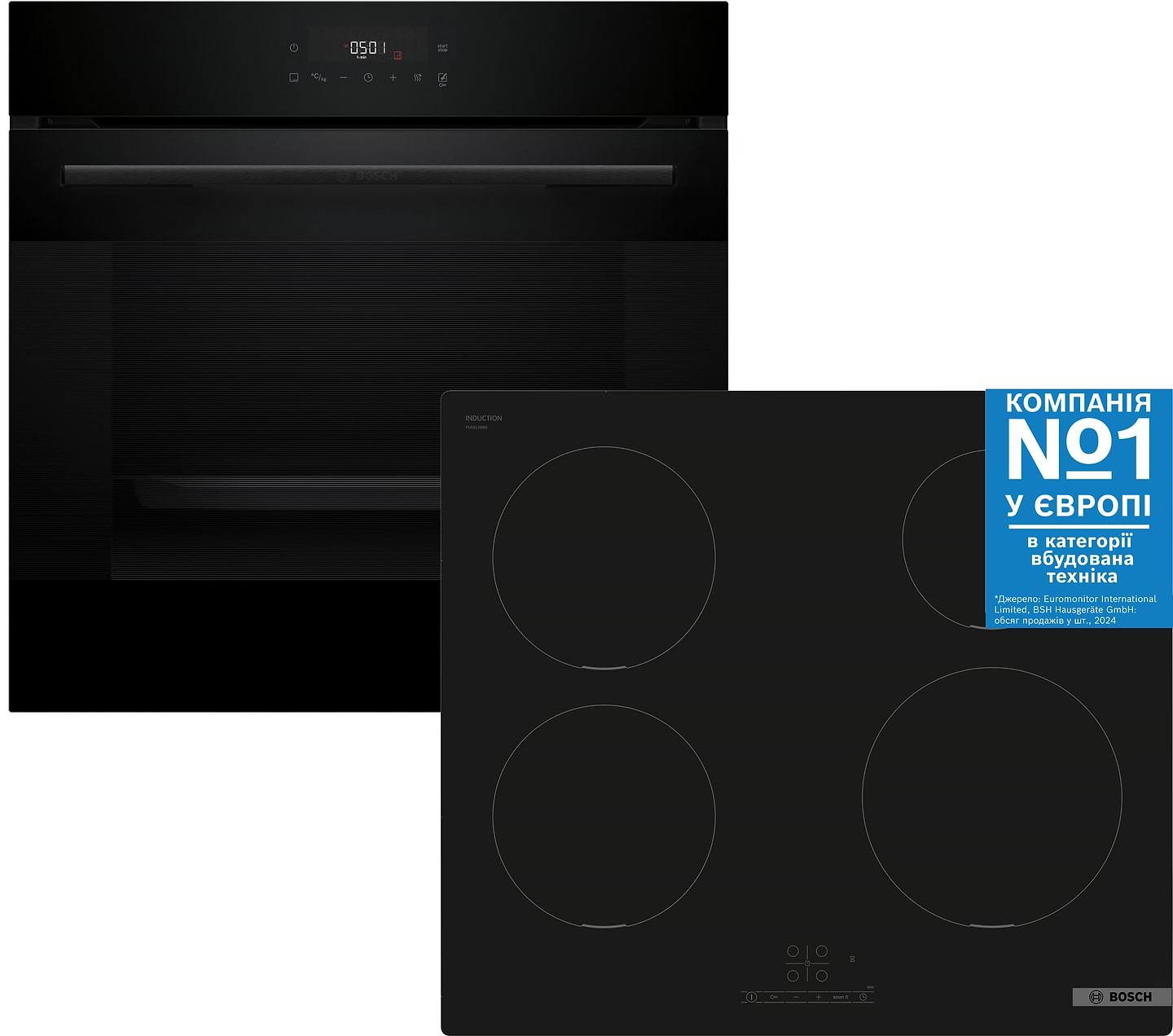 Купить Комплект техники Bosch Духовой шкаф + Варочная панель Bosch HJG852YB0T + PUE611BB5E - Фото 1 Комплект техники Bosch Духовой шкаф + Варочная панель Bosch HJG852YB0T + PUE611BB5E - Фото 1