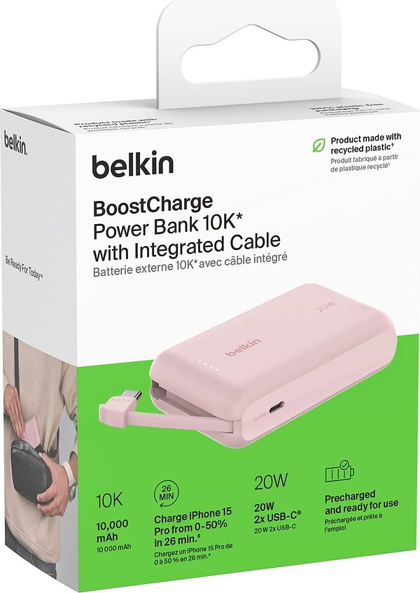 Фото - Батарея мобильная Belkin 10000мА·год, 20Вт USB-C Pink (BPB021HQPK)