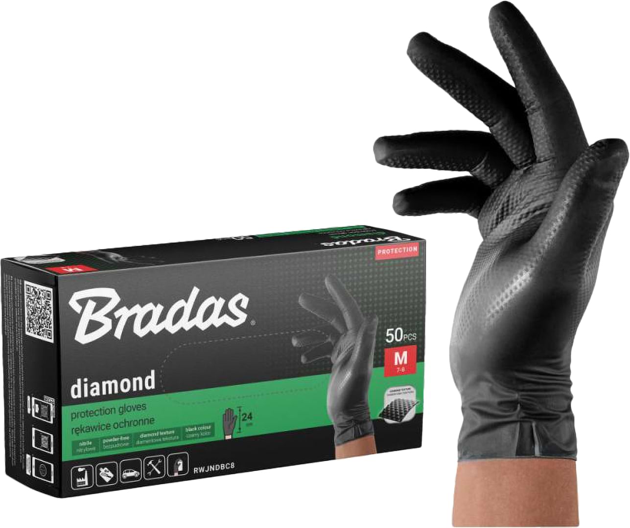 Рукавички нітрілові BRADAS Diamond розмір M 7-8 чорний (RWJNDBC8)