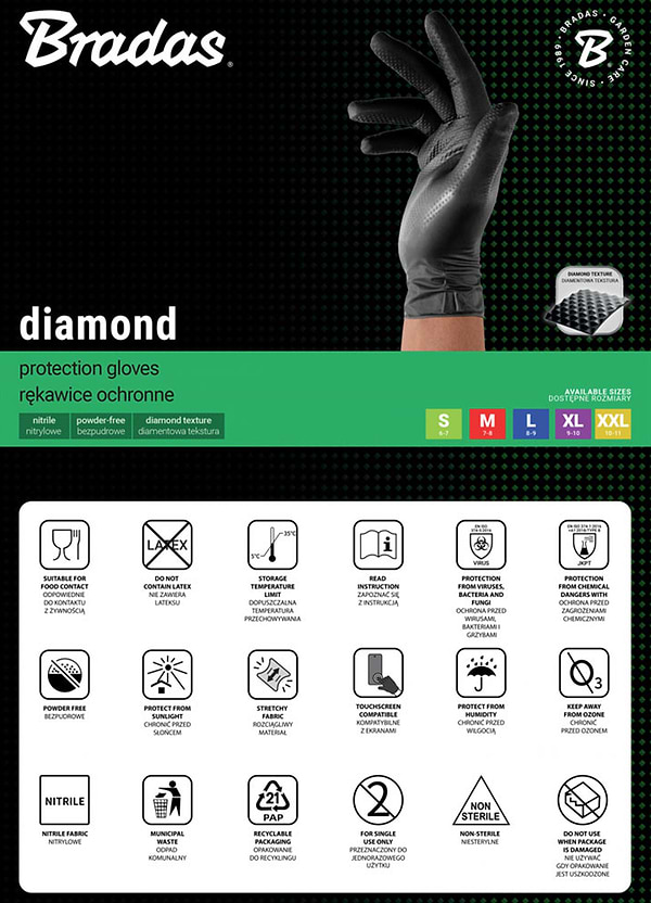 Фото - Рукавички нітрілові BRADAS Diamond розмір M 7-8 чорний (RWJNDBC8)