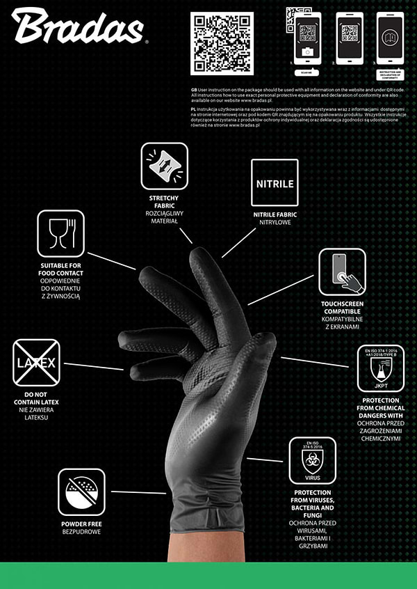 Фото - Рукавички нітрілові BRADAS Diamond розмір M 7-8 чорний (RWJNDBC8)
