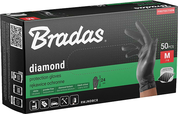 Фото - Рукавички нітрілові BRADAS Diamond розмір M 7-8 чорний (RWJNDBC8)