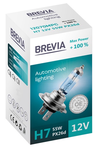 Автолампа Brevia H7 12V 55W PX26d Max Power +100% CP (12070MPC)