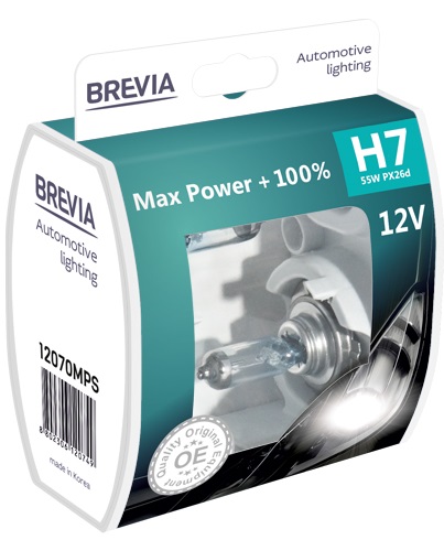 Автолампа Brevia H7 12V 55W PX26d Max Power +100% S2 (12070MPS)