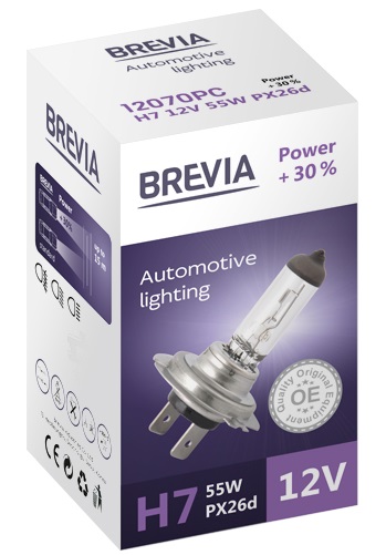 Автолампа Brevia H7 12V 55W PX26d Power +30% CP (12070PC)