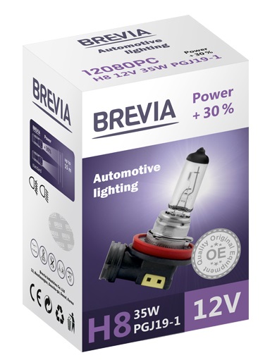 Автолампа Brevia H8 12V 35W PGJ19-1 Power +30% CP (12080PC)