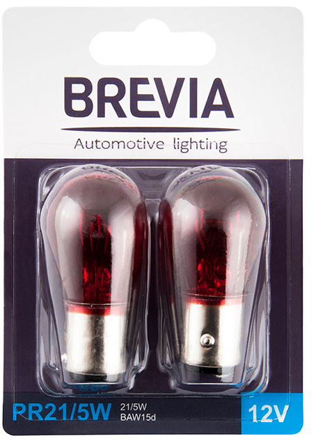 Автолампа Brevia PR21/5W 12V 21/5W BAW15d RED blister 2шт. (12327B2)