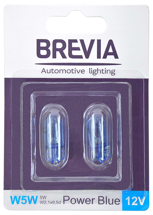 Автолампа Brevia W5W 12V 5W W2.1x9.5d Power Blue B2 blister 2шт. (12328B2)