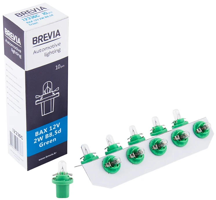 Автолампа Brevia BAX 12V 2W B8,5d Green CP (12336C)