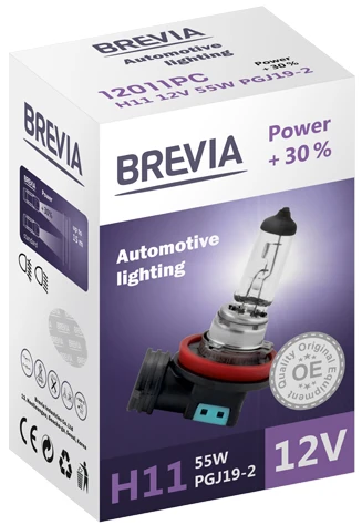 Автолампа Brevia H11 12V 55W PGJ19-2 Power +30% CP (12011PC)
