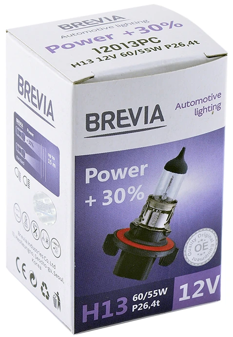 Автолампа Brevia H13 12V 60/55W P26.4t Power +30% CP (12013PC)