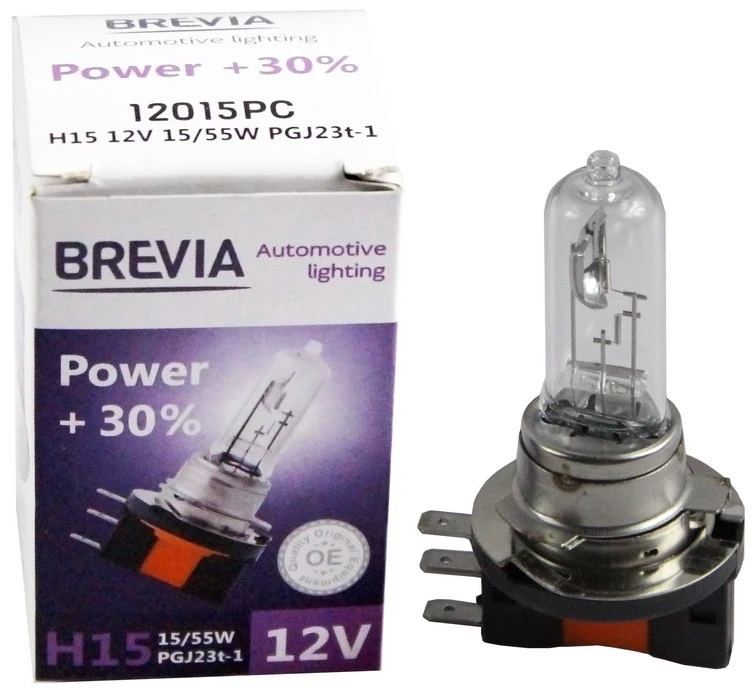 Автолампа Brevia H15 12V 15/55W PGJ23t-1 Power +30% CP (12015PC)