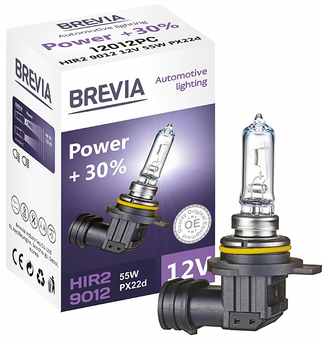 Автолампа Brevia HIR2 9012 12V 55W PX22d Power +30% CP (12012PC)