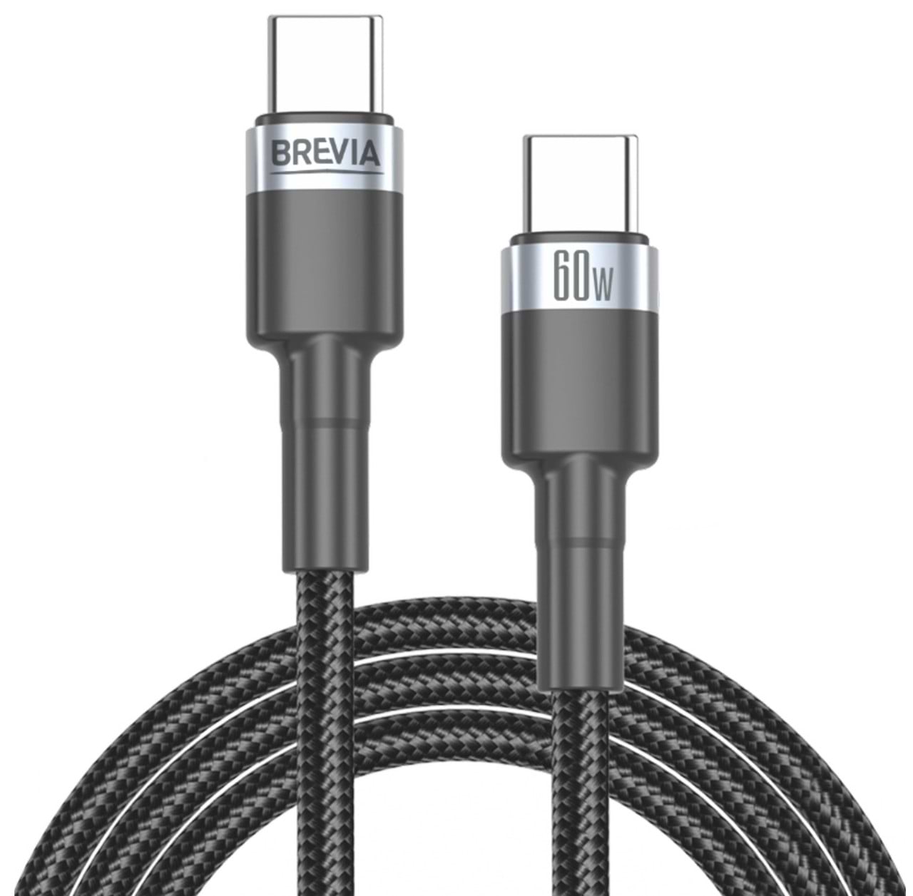 Кабель Brevia Type-C to Type-C 60W 1m, black, ZIP (53100BCCZ1)