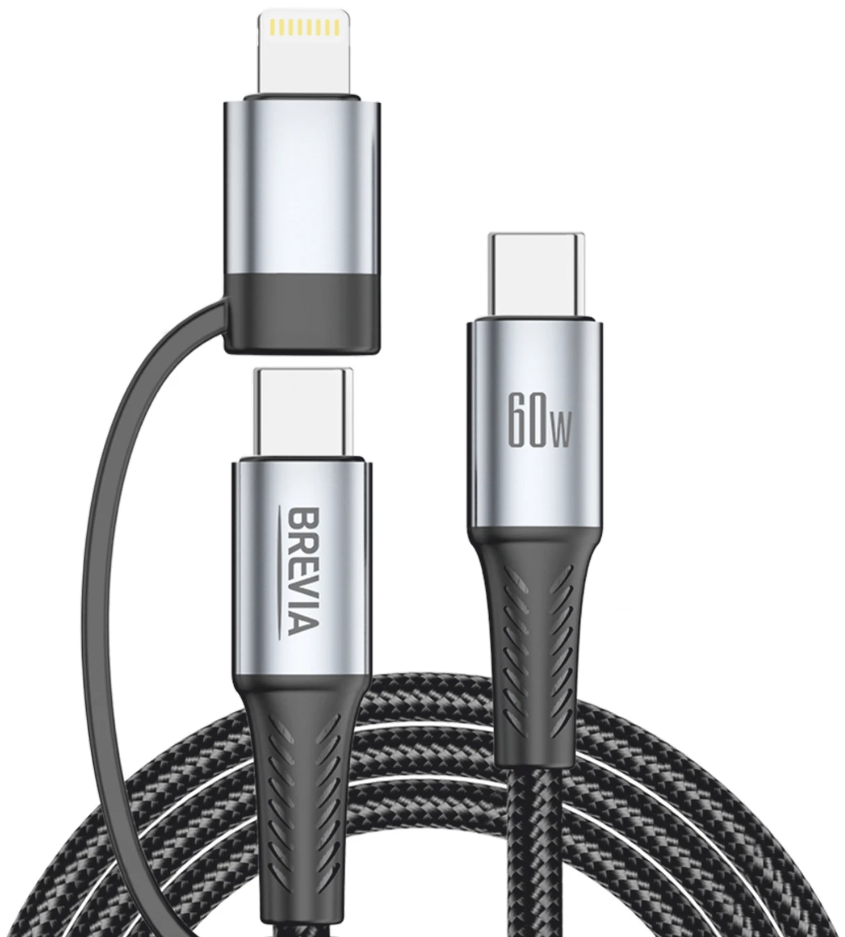 Кабель Brevia Type-C to Type-C/Lightning 60W 1,2m, black (58120BCC/LC1)