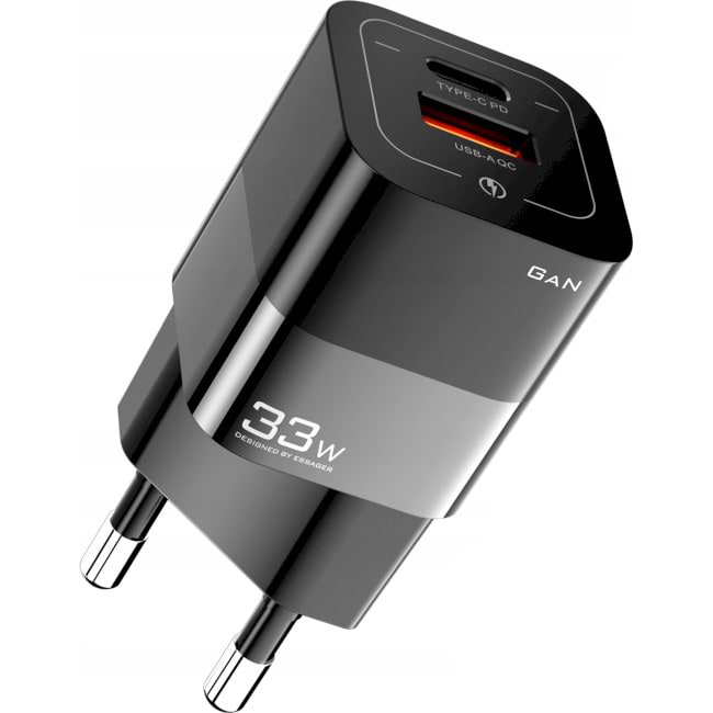Мережевий зарядний пристрій Essager Square Brick 33W Gallium Nitride Travel Charger A+C  EU Black (ECTCA-FZB01) - Фото 1