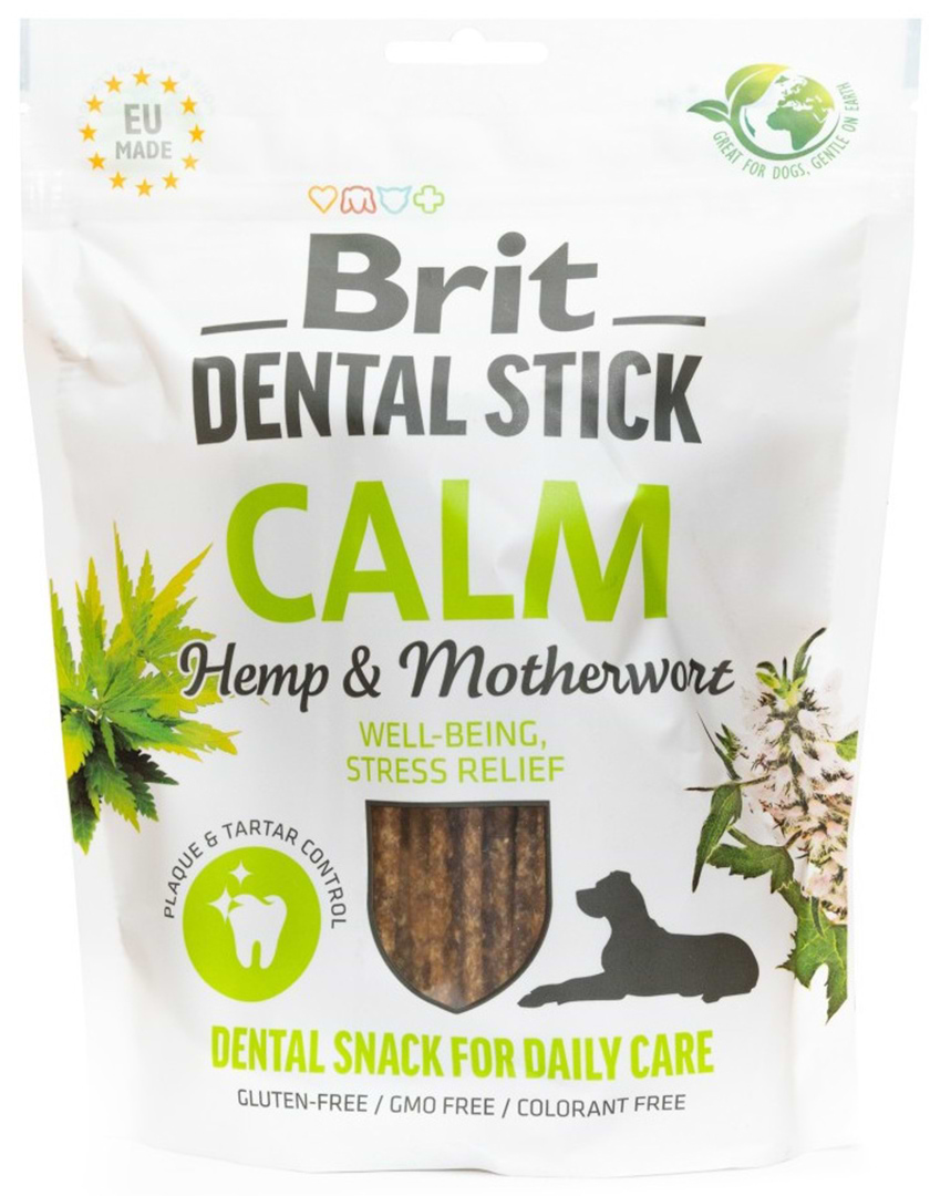 Ласощі для собак Brit Care Dental Stick Calm для дорослих з коноплею та пустирником заспокійливі 7 шт. 251 г (8595602564385)