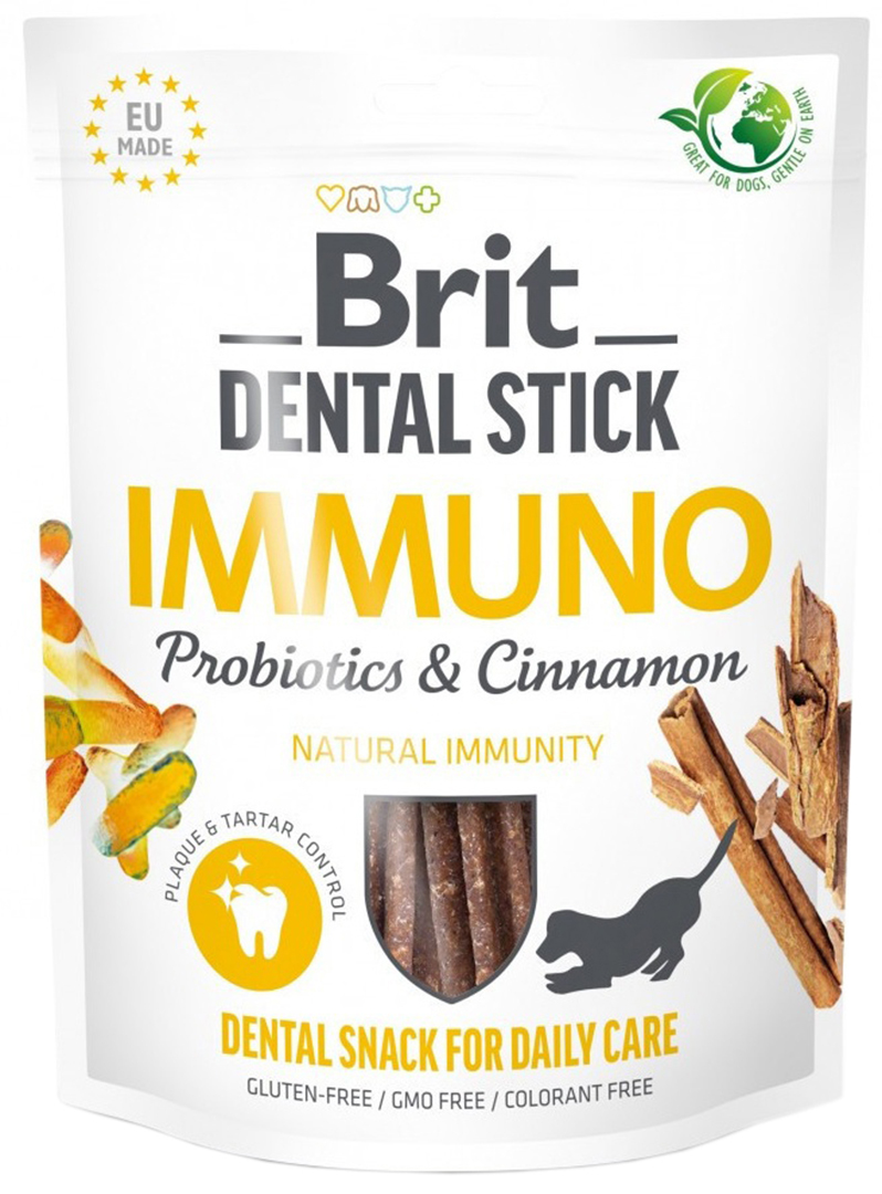 Ласощі для собак Brit Care Dental Stick Immuno для дорослих з пробіотиками та корицею для міцного імунітету 7 шт. 251 г (8595602564378)