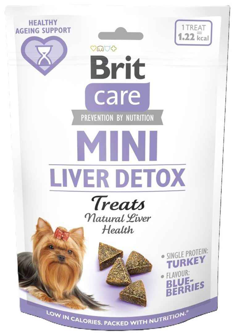 Ласощі для собак Brit Care Mini Treats Liver Detox малих порід детокс печінки індичка смак чорниця 50 г (8595602578573)